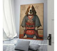 POLIUAWS Affiche d'art du Basset Hound The Samurai - Denoise - Denoise - Affiche d'art mural sur toile - Décoration de salon - 60 x 90 cm