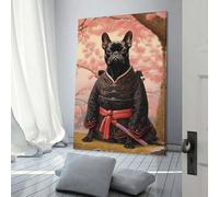POLIUAWS Affiche d'art du bouledogue français The Samurai - Denoise - Denoise - Affiche d'art mural sur toile - Décoration de salon - 30 x 45 cm