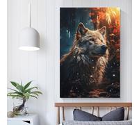 POLIUAWS Affiche d'art Loup Blanc à l'Heure Dorée - denoise-denoise Affiche d'art mural Parchemin Toile Peinture Image Salon Décor Maison 20x30 pouces (50x75 cm)
