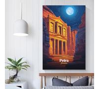 POLIUAWS Affiche de Petra, Jordanie, vue nocturne, toile murale, décoration moderne, 60 x 90 cm