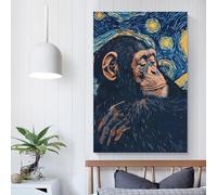 POLIUAWS Affiche de style chimpanzé dans une nuit étoilée, peinture murale sur toile, décoration de chambre moderne, fournitures de décoration d'anniversaire, 60 x 90 cm