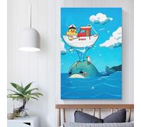 POLIUAWS Affiche murale moderne sur toile, représentant un capitaine canard sur une baleine, couché sur le côté, 40 x 60 cm (16 x 24 pouces). Décoration murale pour salle de bain.