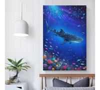 POLIUAWS Affiche murale sous-marine représentant un requin-baleine, impression sur toile, tableau, décoration murale pour salon ou bureau, 50 x 75 cm (20 x 30 pouces)