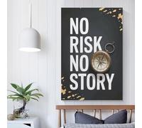 POLIUAWS Affiche « Pas de risque, pas d’histoire » avec boussole, pour la décoration murale du salon ou de la salle de bain, style rustique, sur toile 60 x 90 cm (24 x 36 pouces).