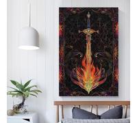 POLIUAWS Affiche sur toile, illustration rétro d'épée de feu, décoration murale pour salon ou chambre, 60 x 90 cm (24 x 36 pouces)