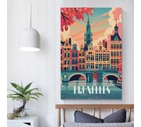 POLIUAWS Affiche sur toile, illustration rétro, style Bruxelles Charm Art, décoration murale pour salon ou chambre, 30 x 45 cm (12 x 18 pouces)