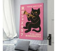 POLIUAWS Affiche Tokyo Jazz Club Chat Trompette - Décoration murale tendance - Affiche artistique pour une chambre esthétique - Cadeau - Tableau - Décoration intérieure 20 x 30 cm (8 x 12 pouces)
