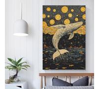 POLIUAWS Affiche vintage représentant une baleine sautant vers les étoiles, décoration de chambre esthétique, affiche sur toile 50 x 75 cm (20 x 30 pouces)