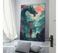 POLIUAWS Affiches et impressions japonaises représentant un dragon geisha, décoration de chambre, toile pour décoration murale, cadeau, décoration d'intérieur, couple célébrant, 60 x 90 cm