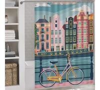 POLIUAWS Amsterdam Canal Bike Ensemble De Décoration De Salle De Bain Moderne en Tissu Imperméable Et Résistant À Séchage Rapide pour Baignoires De Cabine 64.17x70.87Inch（163x180cm）