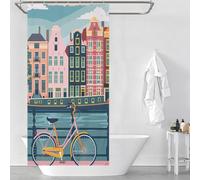 POLIUAWS Amsterdam Canal Bike Ensemble De Décoration De Salle De Bain Moderne en Tissu Polyester Épais Et Résistant pour La Maison, Style Toile De Jouy, Décor D'hôtel 35.43x70.87Inch（90x180cm）