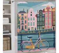 POLIUAWS Amsterdam Canal Bike Ensemble De Rideaux De Douche Lavables Et Élégants pour Usage Quotidien, avec 12 Crochets, pour Salle De Bain Ou Salle d'eau 69.69x70.87Inch（177x180cm）