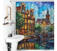 POLIUAWS Amsterdam Canal Glow Rideaux De Salle De Bain Lavables Et Élégants pour La Maison Au Quotidien, Style Art Moderne, pour Caravane 56.30x70.87Inch（143x180cm）