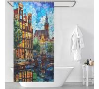 POLIUAWS Amsterdam Canal Glow Rideaux De Salle De Bain Lavables Et Élégants pour La Maison Au Quotidien, Style Art Moderne, pour Caravane 35.43x70.87Inch（90x180cm）