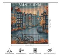 POLIUAWS Amsterdam Canal Sunset Ensemble De Décoration De Salle De Bain Moderne Et Élégant en Tissu Lavable pour La Baignoire Ou La Décoration D'appartement 64.17x70.87Inch（163x180cm）
