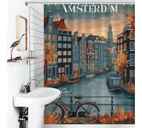 POLIUAWS Amsterdam Canal Sunset Rideau De Douche Élégant Et Lavable en Tissu Doux pour Cabines De Douche Et Baignoires D'hôtel 53.54x70.87Inch（136x180cm）
