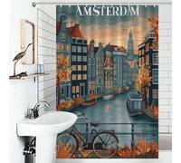POLIUAWS Amsterdam Canal Sunset Rideaux De Douche Décoratifs À Séchage Rapide, Imperméables Et Résistants, Anti-moisissures, pour Salle De Bain Ou Dortoir 46.85x70.87Inch（119x180cm）