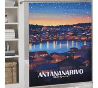 POLIUAWS Antananarivo, Madagascar at Night Rideaux De Douche en Polyester Épais Et Résistant, Anti-moisissure, pour Salle De Bain, Baignoire Ou Appartement 69.69x70.87Inch（177x180cm）