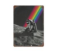 POLIUAWS Astronaut Cosmic Rainbow Décoration Murale Imperméable En Fer Pour Bar, Café, Salle De Jeux, Garage Familial, Poster Mural15.7 x11.8