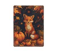 POLIUAWS Autumn Fox Pumpkins Décoration Murale Rétro En Métal : Plaques En Tôle Pour Cafés, Pubs, Clubs, Salons, Bars, Cuisines, Balcons15.7 x11.8