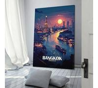 POLIUAWS Bangkok, Thaïlande : Paysage urbain au coucher du soleil - Tableau mural moderne 60 x 90 cm (24 x 36 pouces) - Décoration pour salon, chambre d'enfant, cadeau d'anniversaire.