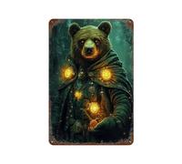 POLIUAWS Bear Wizard in Forest Décoration Murale En Fer Forgé, Panneau Décoratif Pour Bureau, Salon Ou Bar11.8"x7.9"