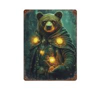 POLIUAWS Bear Wizard in Forest Décoration Murale Pour Bar, Affiche En Métal, Plaque Murale En Métal Pour Garages Et Hommes15.7 x11.8