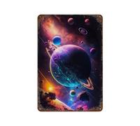 POLIUAWS Beyond The Horizon Galaxie Panneaux Métalliques Vintage - Décoration Murale En Étain Pour Chambre, Salon, Garage, Jardin, Pub11.8"x7.9"