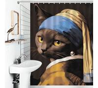 POLIUAWS Black Cat with A Pearl Rideau De Douche D'hôtel Élégant, Lavable Et en Tissu Doux pour Baignoire Et Cabine De Douche 53.54x70.87Inch（136x180cm）
