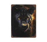 POLIUAWS Black Jaguar in Gold Décoration Murale Pour Bar, Affiche En Métal, Plaque Murale En Métal Pour Garages Et Hommes15.7 x11.8