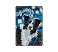 POLIUAWS Border Collie Starry Night Décoration Murale En Fer Imperméable Pour Cafés, Pubs, Clubs, Salons, Bars, Cuisines, Balcons11.8 x7.9