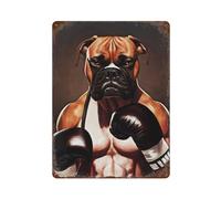 POLIUAWS Boxer Man Dog Décoration Murale Rétro En Métal Pour La Maison, La Ferme, Les Cafés, Le Bureau Ou Un Magasin15.7 x11.8