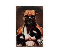 POLIUAWS Boxer Man Dog Plaque En Métal Vintage, Affiche Rétro Pour Garages D'hommes11.8 x7.9