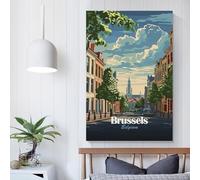 POLIUAWS Bruxelles, Belgique - Illustration de paysage urbain - Peintures sur toile - Affiches et impressions d'art mural - Art fait main - Décoration intérieure - 30 x 45 cm (12 x 18 pouces)