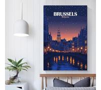 POLIUAWS Bruxelles, Belgique, paysage nocturne : impressions sur toile personnalisées, décoration mignonne pour la chambre, prêtes à accrocher, impressions d'art moderne 20x30 pouces (50x75cm)