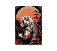 POLIUAWS Bulldog Samurai Japan Décoration Murale En Fer Imperméable Pour Cafés, Pubs, Clubs, Salons, Bars, Cuisines, Balcons11.8 x7.9