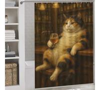 POLIUAWS Calico Cat Drinking at The Bar Ensemble De Rideaux De Douche Lavables Et Élégants pour Usage Quotidien, avec 12 Crochets, pour Caravane 64.17x70.87Inch（163x180cm）