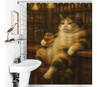 POLIUAWS Calico Cat Drinking at The Bar Rideau De Bain Hilarant en Tissu Imperméable Lavable, Rideau De Douche Imperméable Et Moulé pour Baignoire Et Cabine De Douche 56.30x70.87Inch（143x180cm）