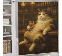 POLIUAWS Calico Cat Drinking at The Bar Rideaux De Salle De Bain Lavables Et Élégants pour Cabines Et Baignoires, Style Moderne 69.69x70.87Inch（177x180cm）