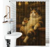 POLIUAWS Calico Cat Drinking at The Bar Rideaux De Salle De Bain Lavables Et Élégants pour La Maison, Style Moderne, pour Enfants, Femmes Et Hommes 46.85x70.87Inch（119x180cm）