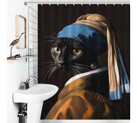 POLIUAWS Cat with A Pearl Earring Parody Rideau De Douche D'hôtel Élégant, Lavable Et en Tissu Doux pour Baignoire Et Cabine De Douche 56.30x70.87Inch（143x180cm）