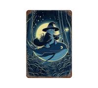 POLIUAWS Cat Wizard Riding Whale in Forest Décoration Murale Rétro En Métal Pour Intérieur/extérieur, Style Ferme11.8 x7.9