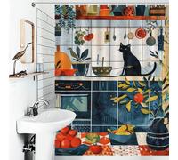 POLIUAWS Cats Life Rideau De Douche en Tissu Imperméable Lavable Et Doux pour Hôtel Et Caravane 53.54x70.87Inch（136x180cm）