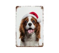 POLIUAWS Cavalier King Charles Spaniel Dog with Santa Hat Portrait Plaque Décorative Vintage En Métal, Accessoire Idéal Pour Un Cadeau Pour Femme, Décoration De Bar À Domicile11.8 x7.9