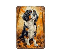 POLIUAWS Cavalier King Charles Spaniel in Autumn Leaves Plaque En Métal Vintage, Affiche Rétro Pour Garages D'hommes11.8 x7.9