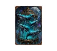 POLIUAWS Celestial Whales in Golden Cage Plaque Décorative En Aluminium Pour Pub, Club, Café, Bar Ou Maison - Affiche Rétro11.8"x7.9"