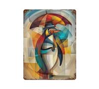 POLIUAWS Charming Penguin - Cubist Dandy in The Rain Plaque En Métal Vintage, Affiche Rétro Pour Pub, Club, Café, Bar, Décoration Murale Pour La Maison, Style Rétro15.7"x11.8"