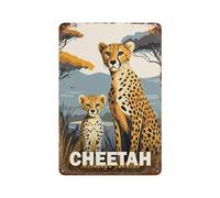 POLIUAWS Cheetah Mother And Cub Décoration Murale En Métal Pour Accessoires De Camping-car, Bar, Cuisine, Jardin11.8 x7.9