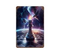 POLIUAWS Chess Bishop in Space Plaque Décorative En Aluminium Pour Salle De Bain, Toilettes, Couloir Ou Espace Pour Animaux De Compagnie11.8 x7.9