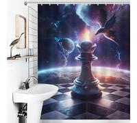 POLIUAWS Chess Bishop in Space Polyester Épais Et Durable, Polyester Moderne Hydrofuge pour Baignoire Et Cabine De Douche 56.30x70.87Inch（143x180cm）